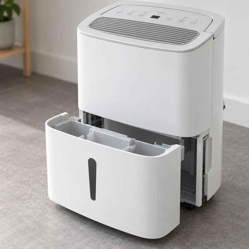 Réservoir de 5 litres sorti par l'avant du déshumidificateur WiFi 30 L