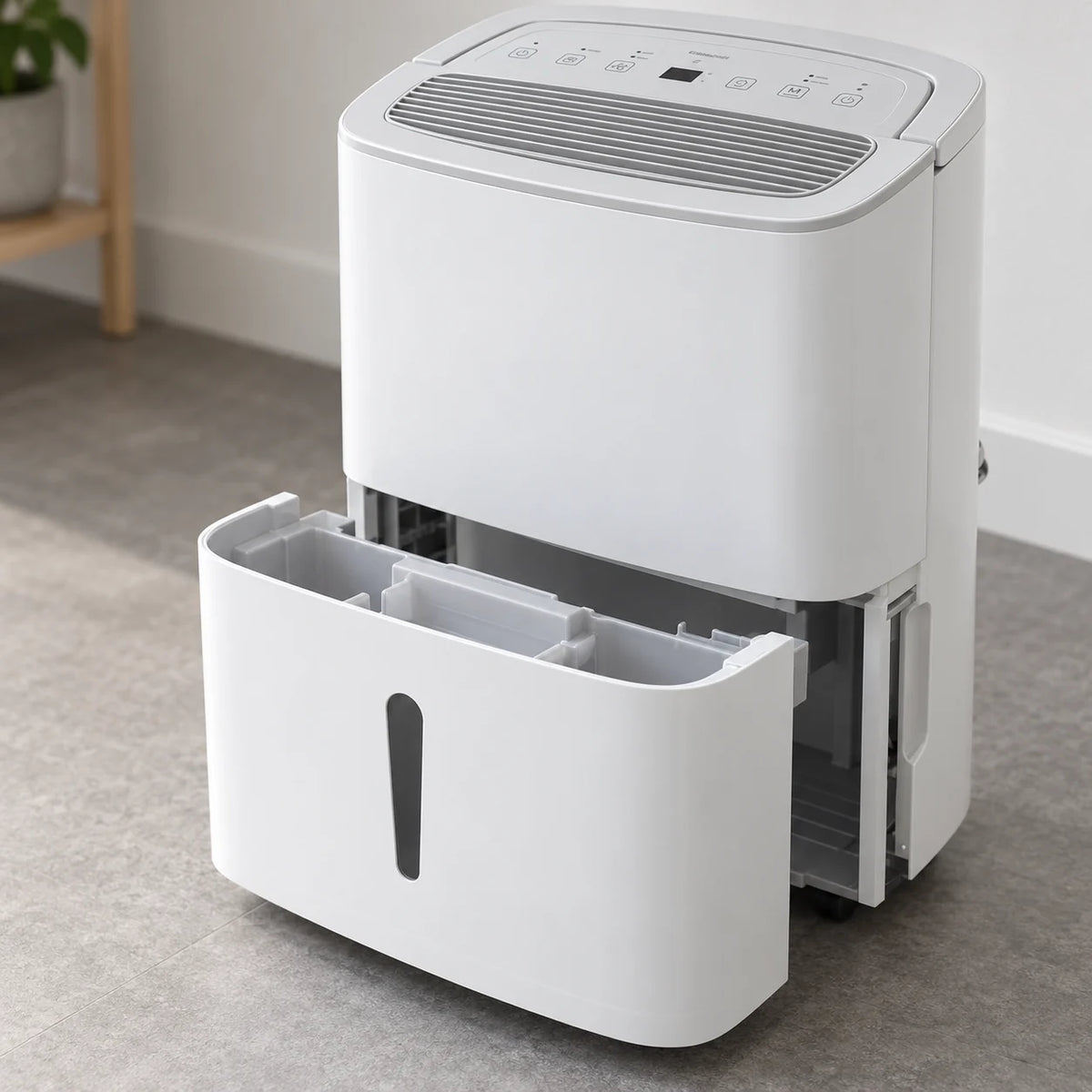 Réservoir de 5 litres sorti par l'avant du déshumidificateur WiFi 30 L
