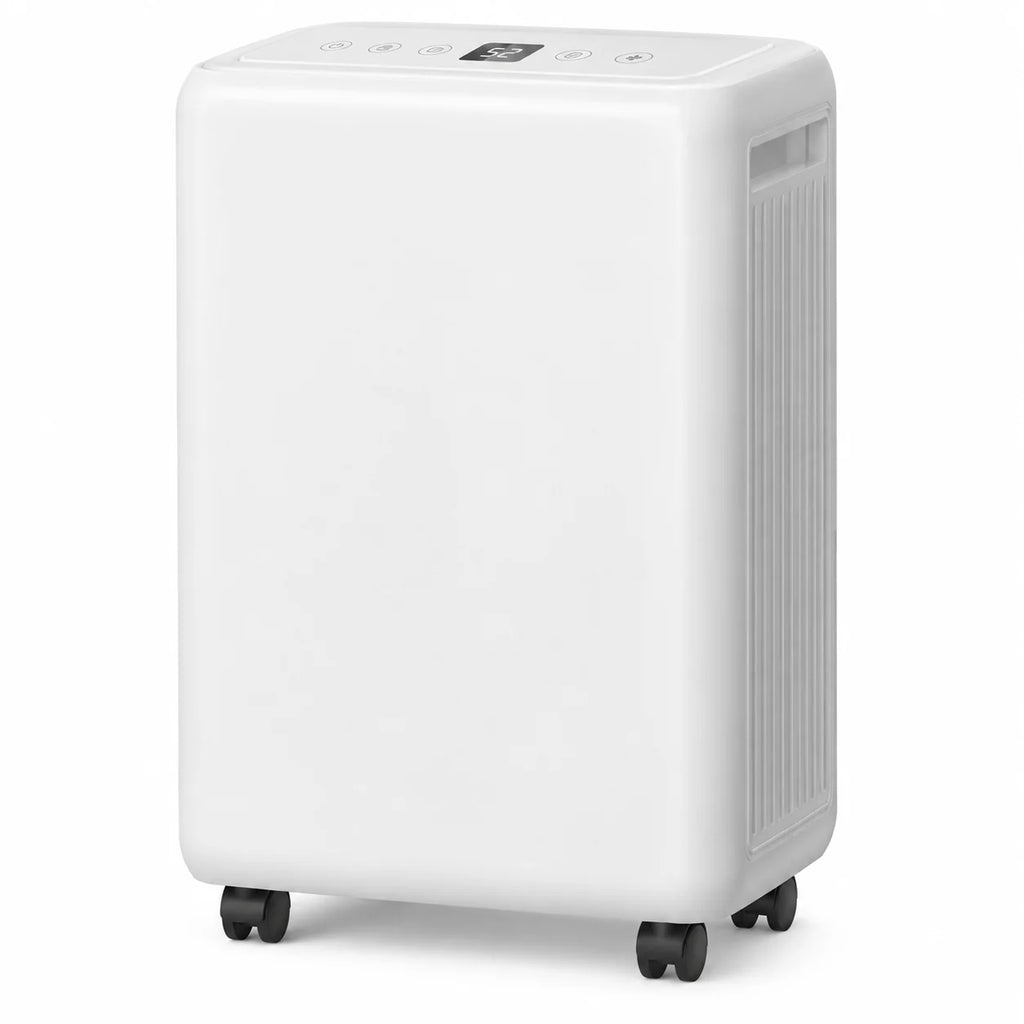 Déshumidificateur pour chambre à compresseur 10 litres, blanc et compact, grilles sur les côtés