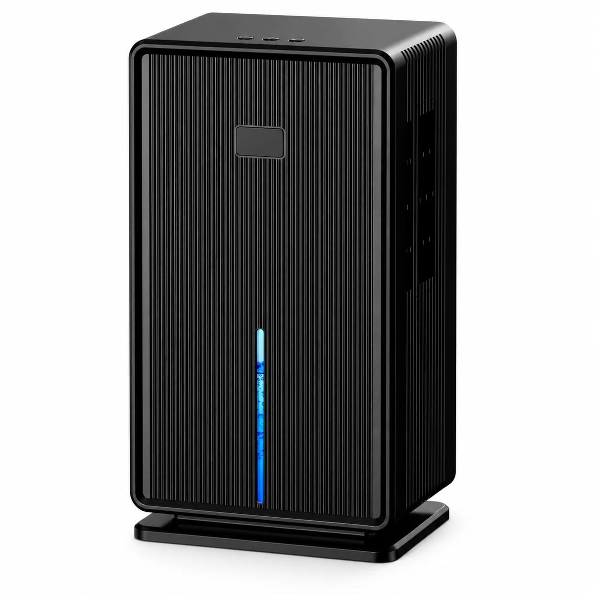 Déshumidificateur thermoélectrique noir à réservoir de 3 litres, côtes verticales et socle plat