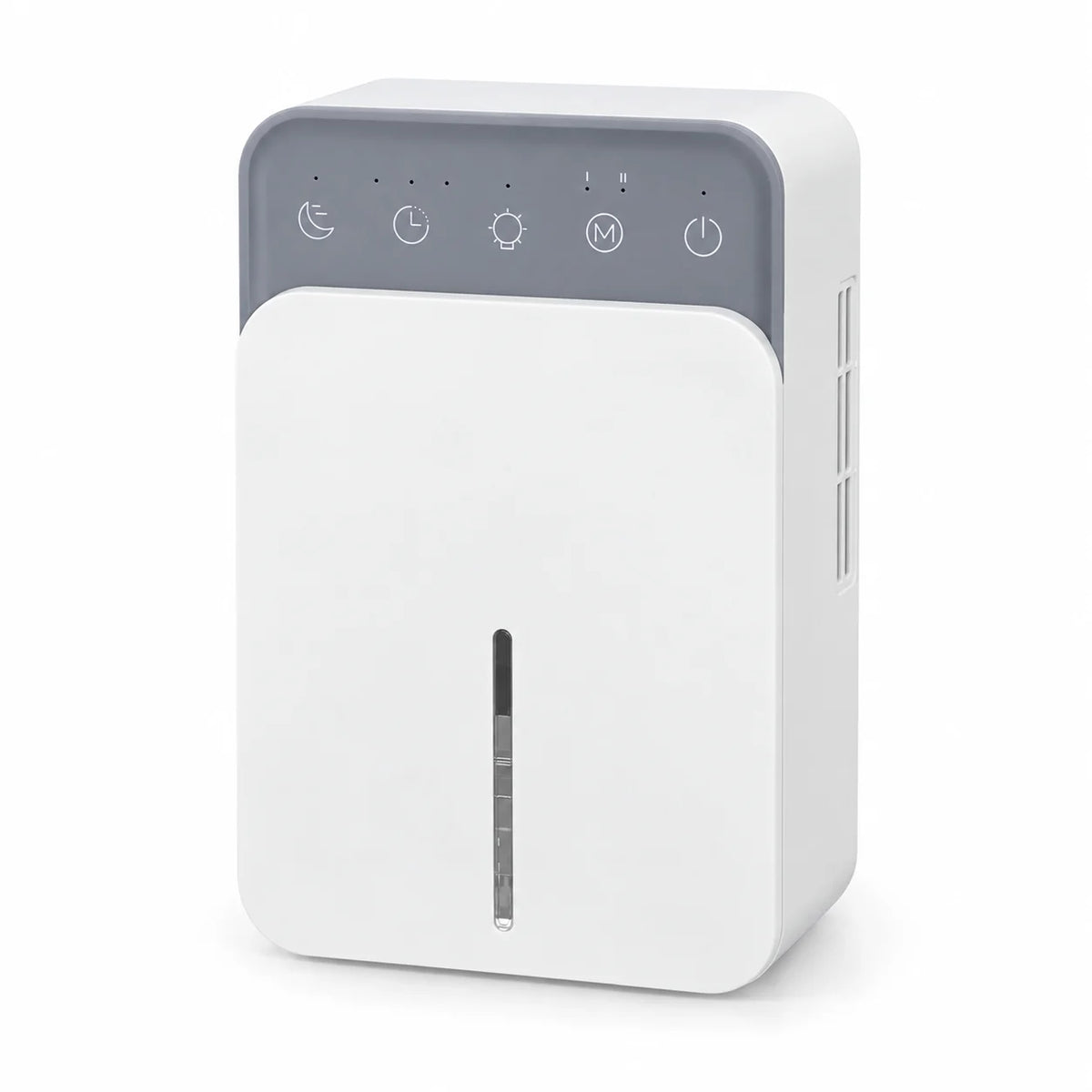 Mini déshumidificateur blanc pour placard, bande grise tactile et ligne lumineuse
